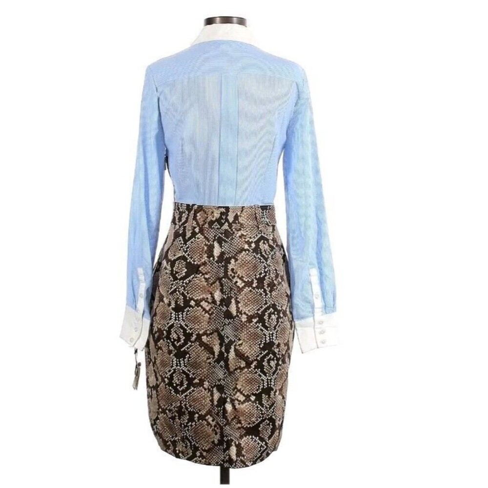 Altuzarra Pinstripe Blue and Brown Snakeprint Career Office Dress - Picture 2 of 15